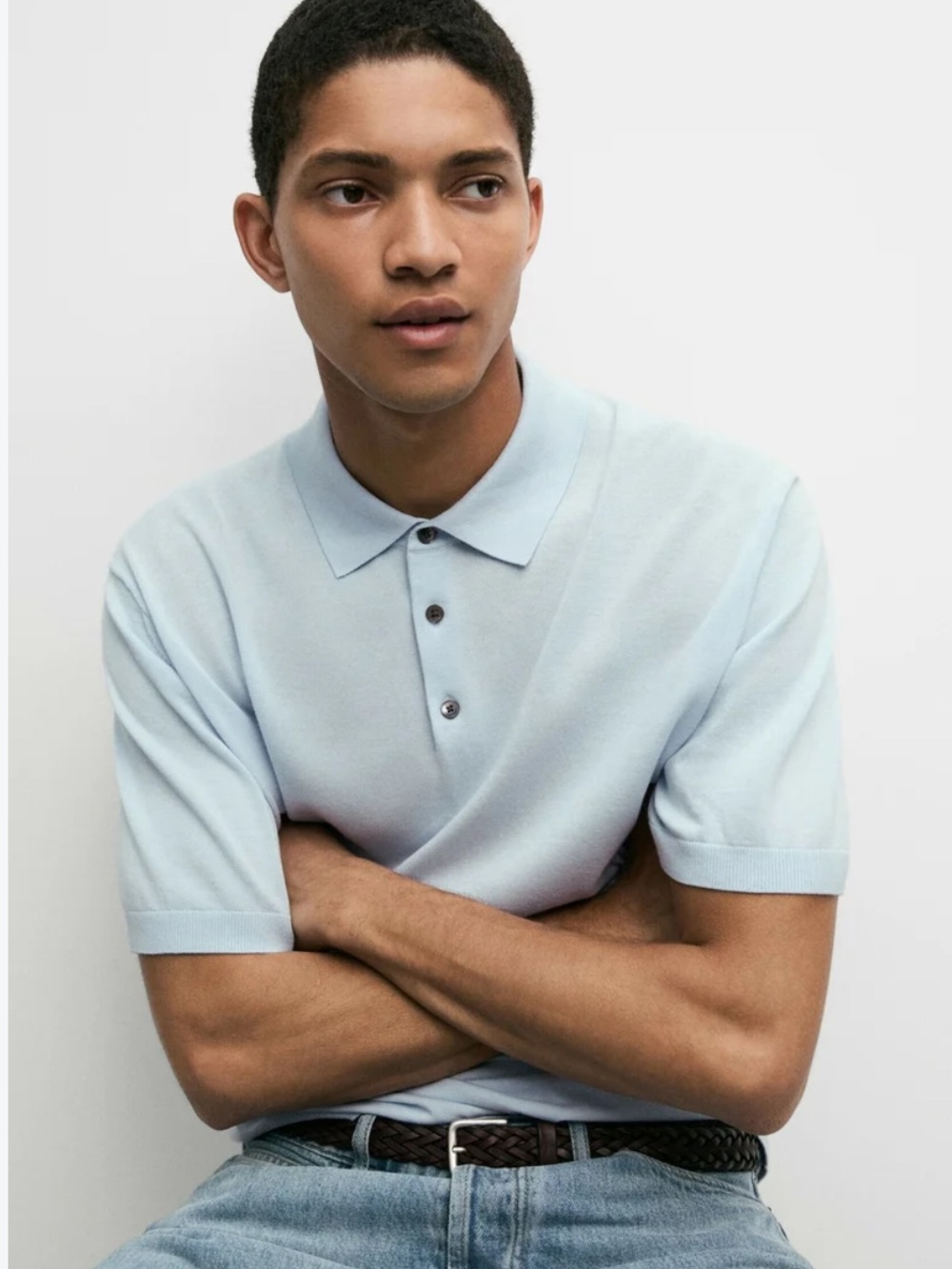 Massimo Dutti Men NWT Blue Textured Knit Polo Shirt Size Large L Ref 1000/213